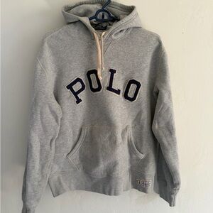 Ralph Lauren Heather Gray Pullover Hoodie with Beige Drawcords